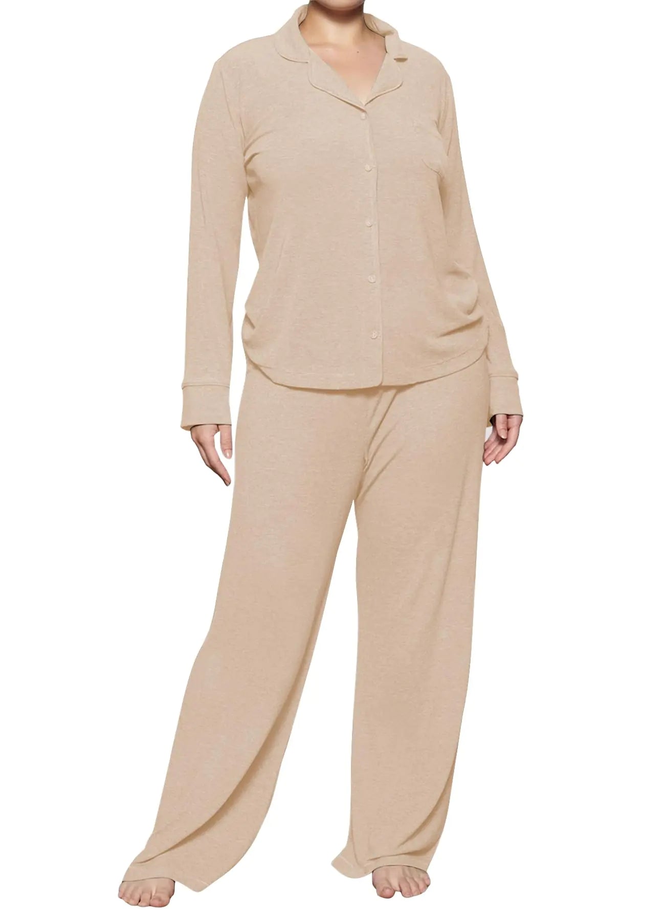 MANBEIYA Womens Pajama Sets 2 Piece Button Down Long Sleeve Sleepwear Pjs Loungewear Sets (X-SmallOcher)