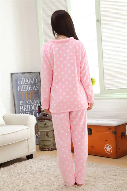 KT Cat Winter Flannel Pajama Set for Women