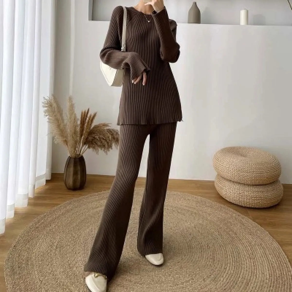 Women's Two Piece Knitted Wide Leg Pants Set