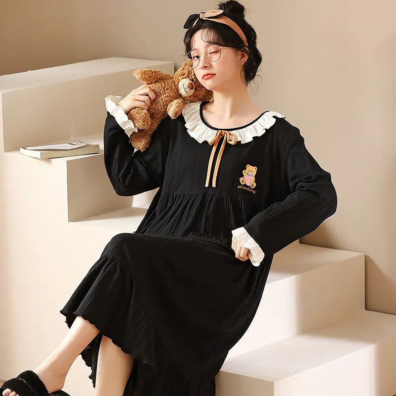 Women's Long Sleeve Cotton Nightdress Plus Size