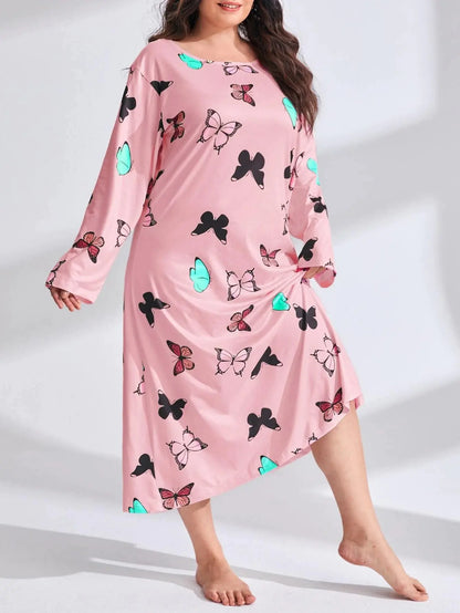 Plus Size Women's Long Sleeve Printed Maxi Dress