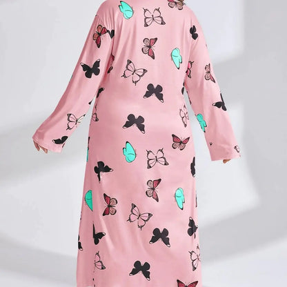 Plus Size Women's Long Sleeve Printed Maxi Dress