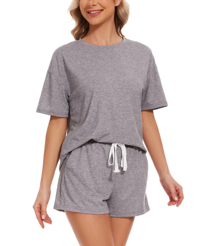 Kabento Womens Short Sleeve Pajama Sets 2 Piece Sleepwear Soft Cotton Pj Lounge Outfits Sets with Pockets Grey Large