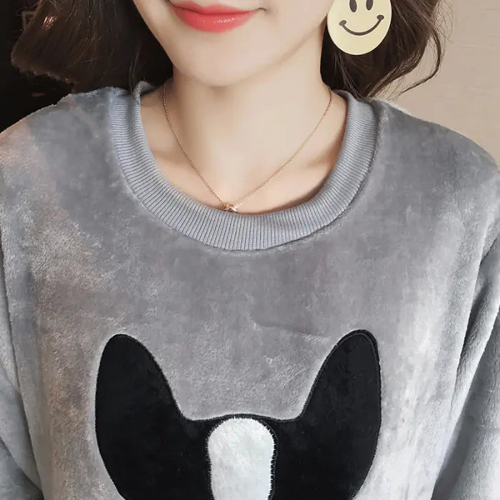 Cute Dog Printed Coral Fleece Pajama Set (2 Pieces)