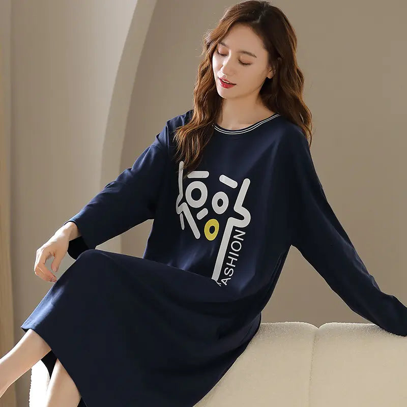 Women's Long Sleeve Cotton Nightdress Plus Size