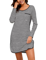 Namatime Cotton Nightgowns for Women Soft Striped House Dress Long Sleeve Sleep Shirts Fall Sleepwear Pajama Dress Nightshirt Maternity Postpartum Lounge Dress Black XXL