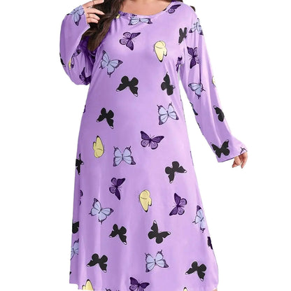 Plus Size Women's Long Sleeve Printed Maxi Dress