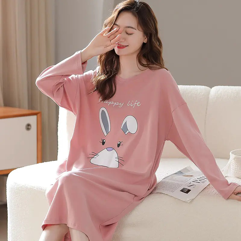 Women's Long Sleeve Cotton Nightdress Plus Size