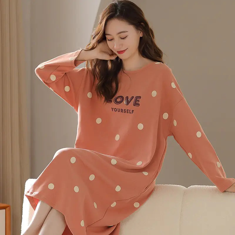 Women's Long Sleeve Cotton Nightdress Plus Size