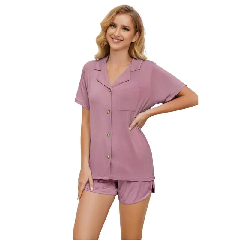 HEARTNICE Womens Short Pajama Set Bamboo Viscose Lightweight Pajama Set for Women Button Down Loungewear(Dusty Pink 2XL)