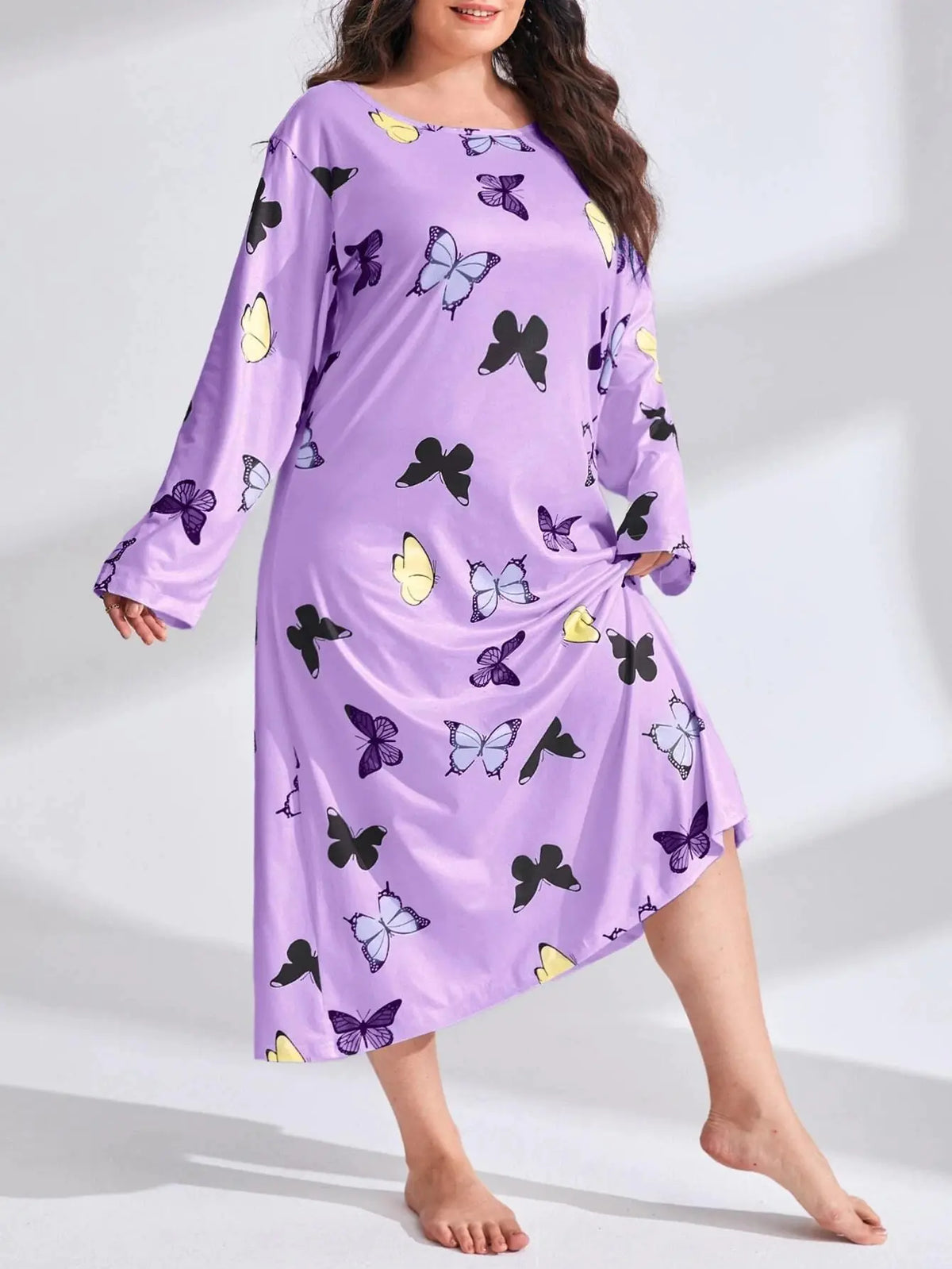 Plus Size Women's Long Sleeve Printed Maxi Dress