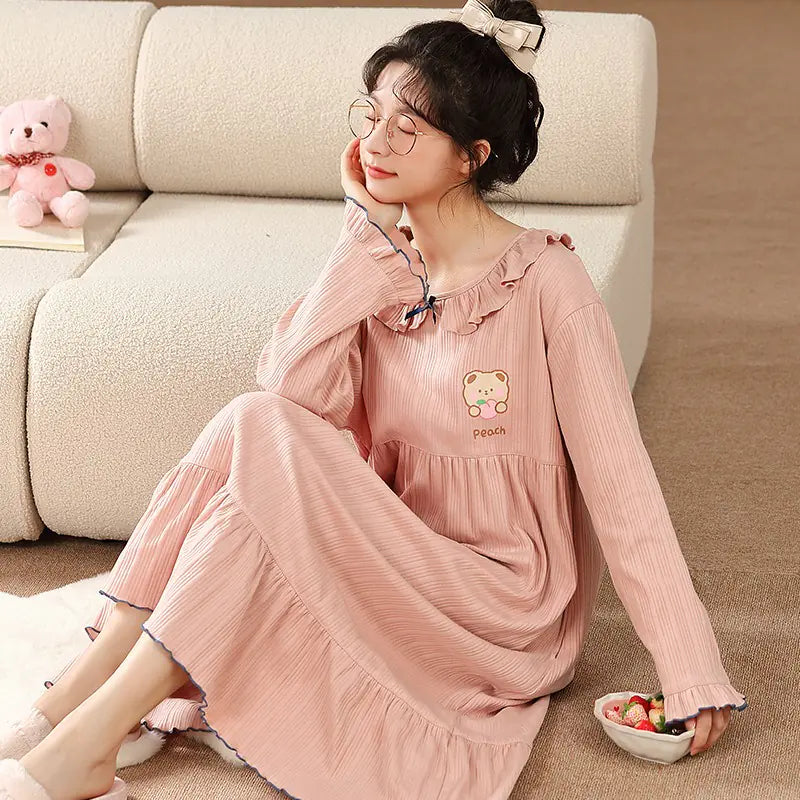 Women's Long Sleeve Cotton Nightdress Plus Size