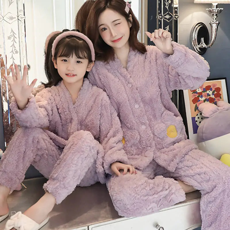 Thick Coral Velvet Mother-Daughter Pajama Set