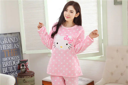 KT Cat Winter Flannel Pajama Set for Women