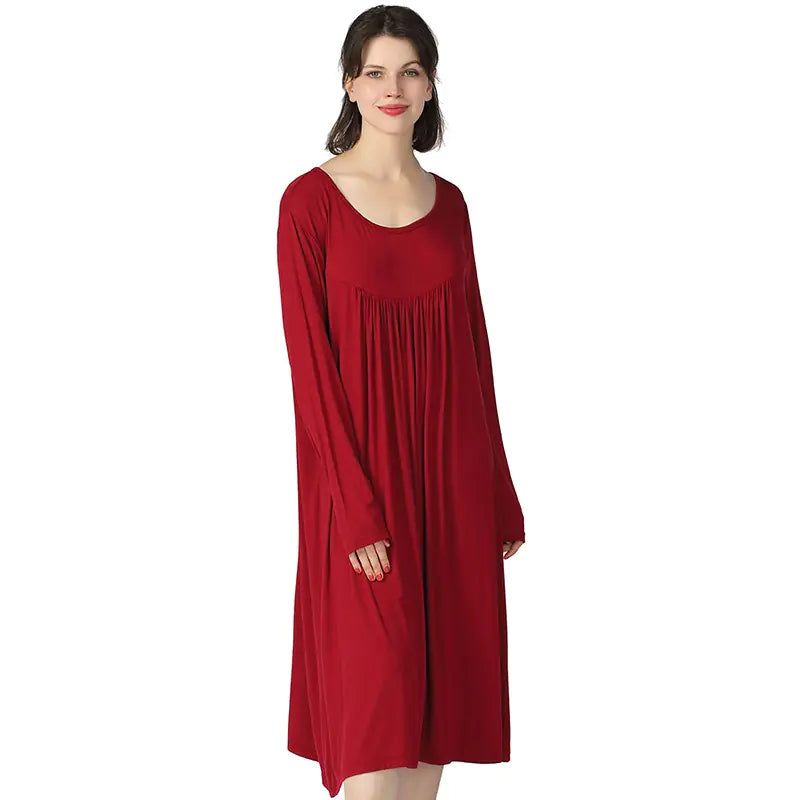 Plus Size Cotton Long Sleeve Home Dress