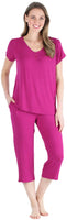 Pajama Heaven Womens Bamboo Jersey V-Neck and Capri Pant Pajama Set Pajama Set - Magenta Small