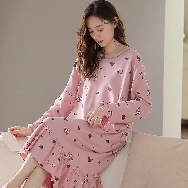 Women's Long Sleeve Cotton Nightdress Plus Size