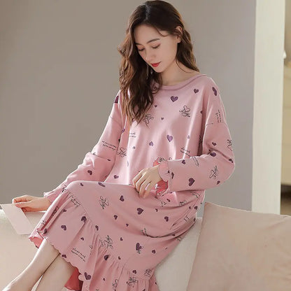 Women's Long Sleeve Cotton Nightdress Plus Size