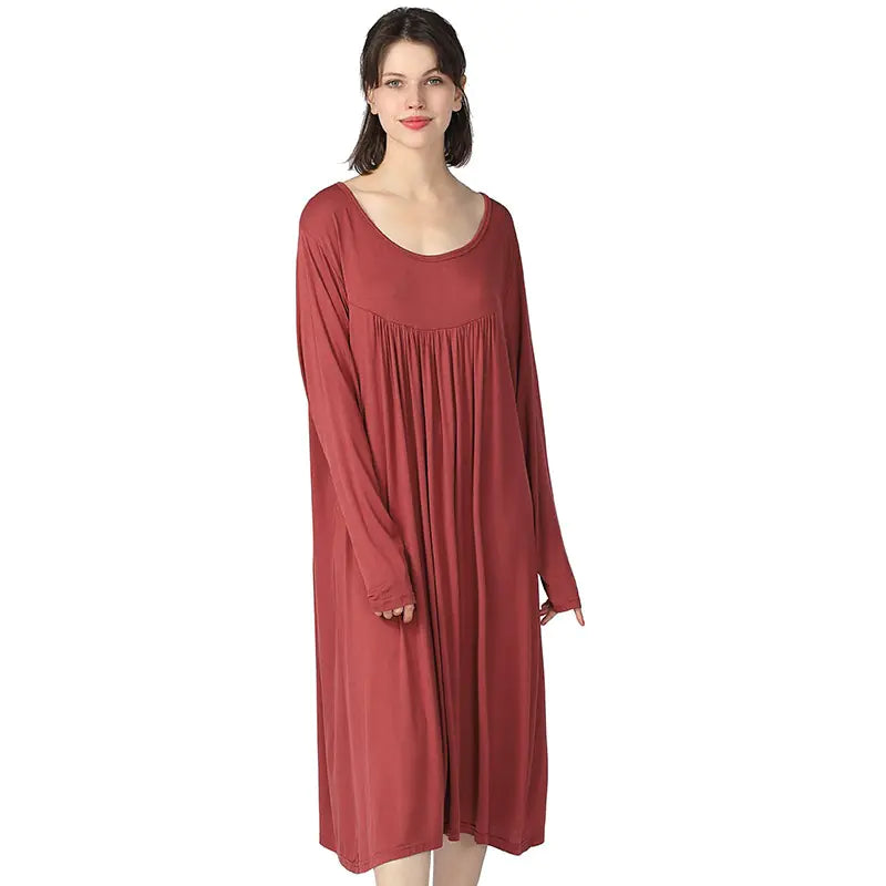 Plus Size Cotton Long Sleeve Home Dress