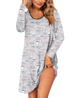 Ekouaer Womens Long Sleeve Nightgowns Sleep Shirts Cute Pajama Dress Casual Sleepwear Printed Nightshirts Tshirt Dress Coffee Cup XX-Large