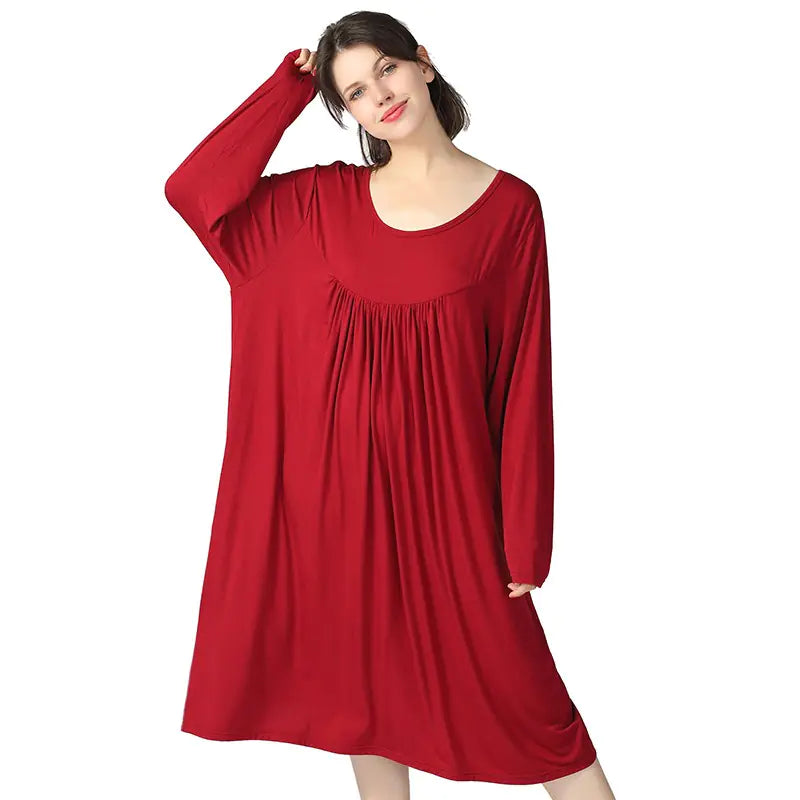 Plus Size Cotton Long Sleeve Home Dress