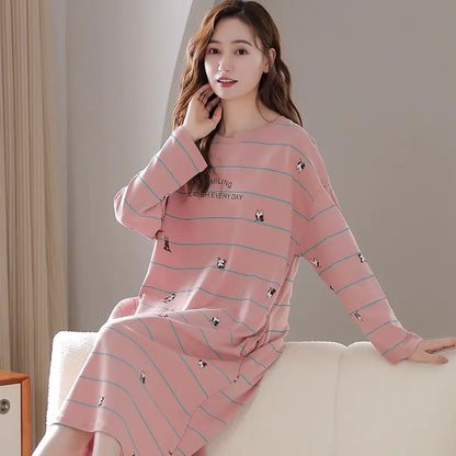 Women's Long Sleeve Cotton Nightdress Plus Size