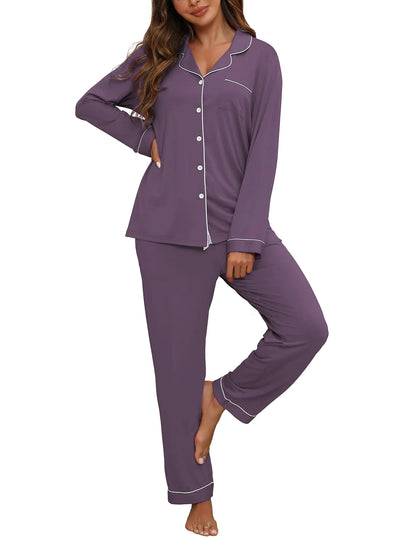 ＺＭＪ Womens Pajama Sets Long Sleeve Shirt and Pajama Pants Violet XXL