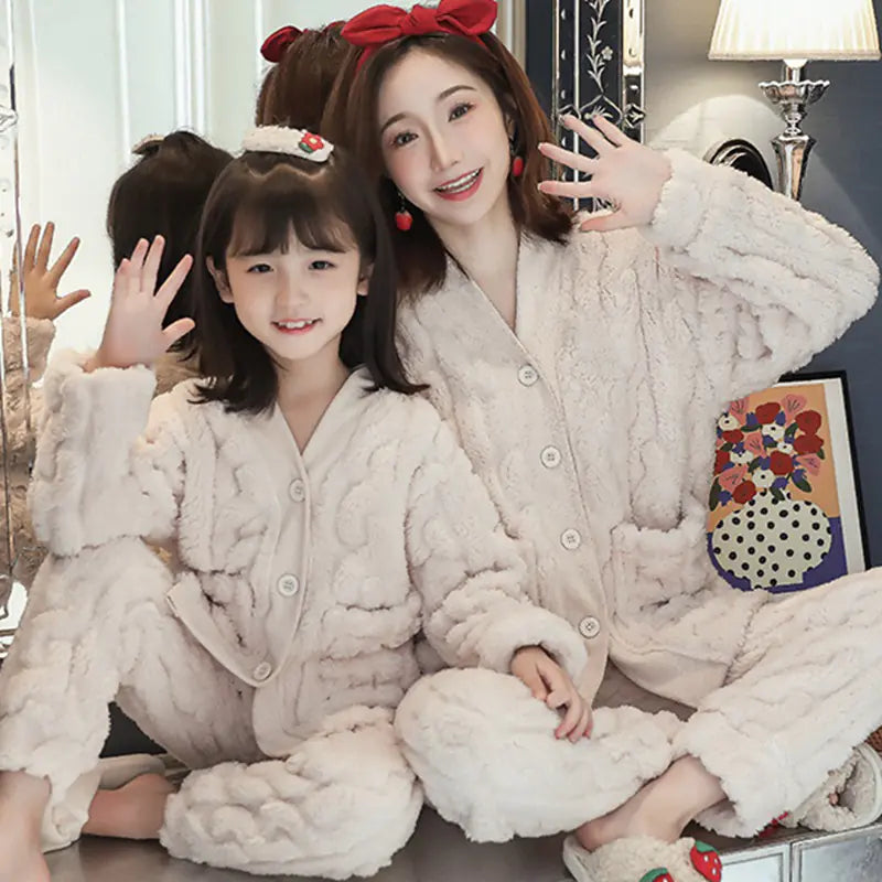 Thick Coral Velvet Mother-Daughter Pajama Set