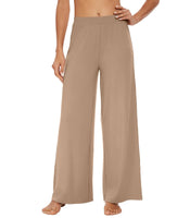 WiWi Womens Casual Wide Leg Palazzo Pants Yoga Sweatpants Comfy Lounge Pajama Bottoms Viscose from Bamboo S-XXL Khaki Medium