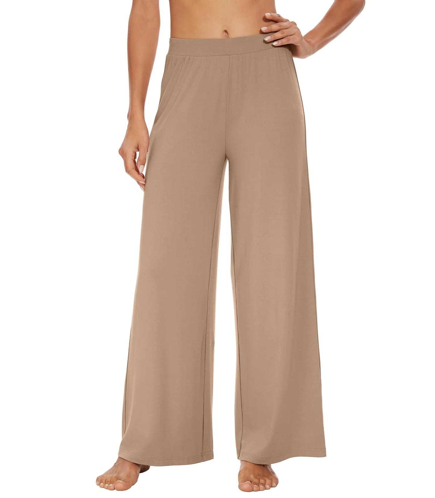WiWi Womens Casual Wide Leg Palazzo Pants Yoga Sweatpants Comfy Lounge Pajama Bottoms Viscose from Bamboo S-XXL Khaki Medium