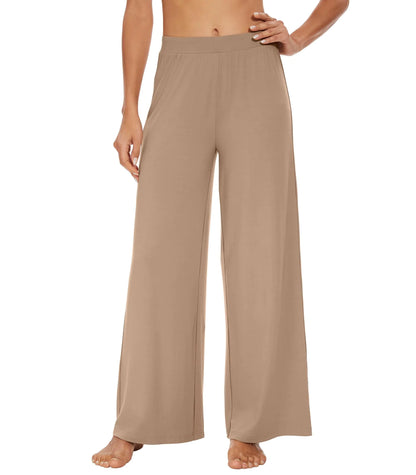 WiWi Womens Casual Wide Leg Palazzo Pants Yoga Sweatpants Comfy Lounge Pajama Bottoms Viscose from Bamboo S-XXL Khaki Medium