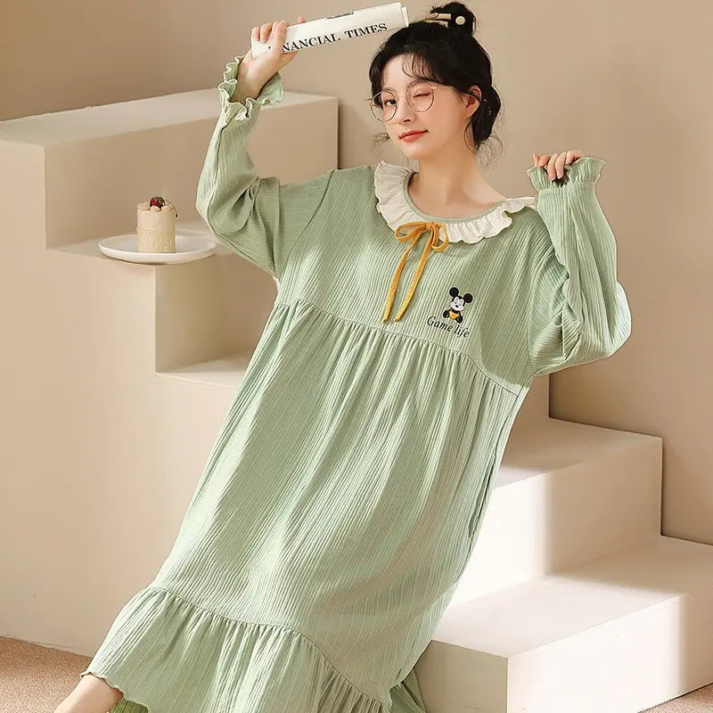 Women's Long Sleeve Cotton Nightdress Plus Size