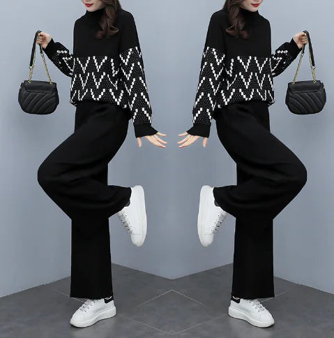 Plus Size Women's Autumn Winter Knitted Two-Piece Set