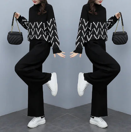 Plus Size Women's Autumn Winter Knitted Two-Piece Set