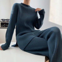 Women's Two Piece Knitted Wide Leg Pants Set