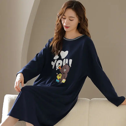Women's Long Sleeve Cotton Nightdress Plus Size