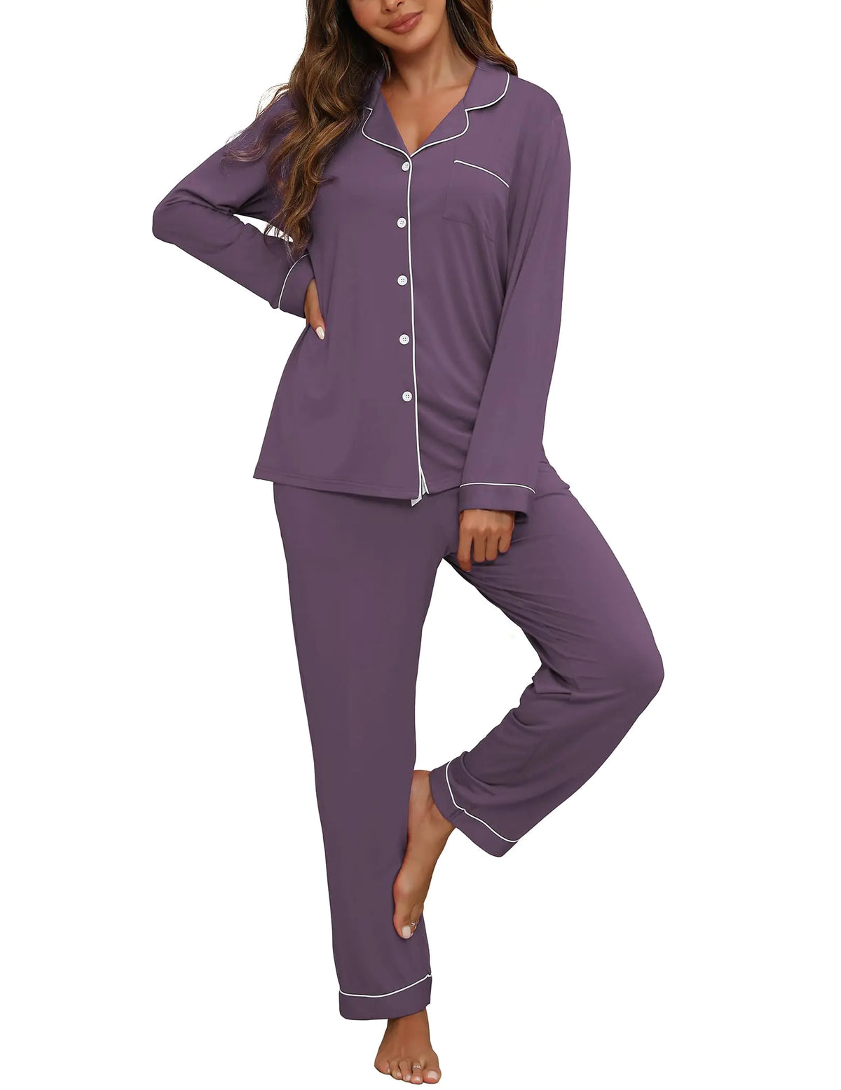 ＺＭＪ Womens Pajama Sets Long Sleeve Shirt and Pajama Pants Violet XXL