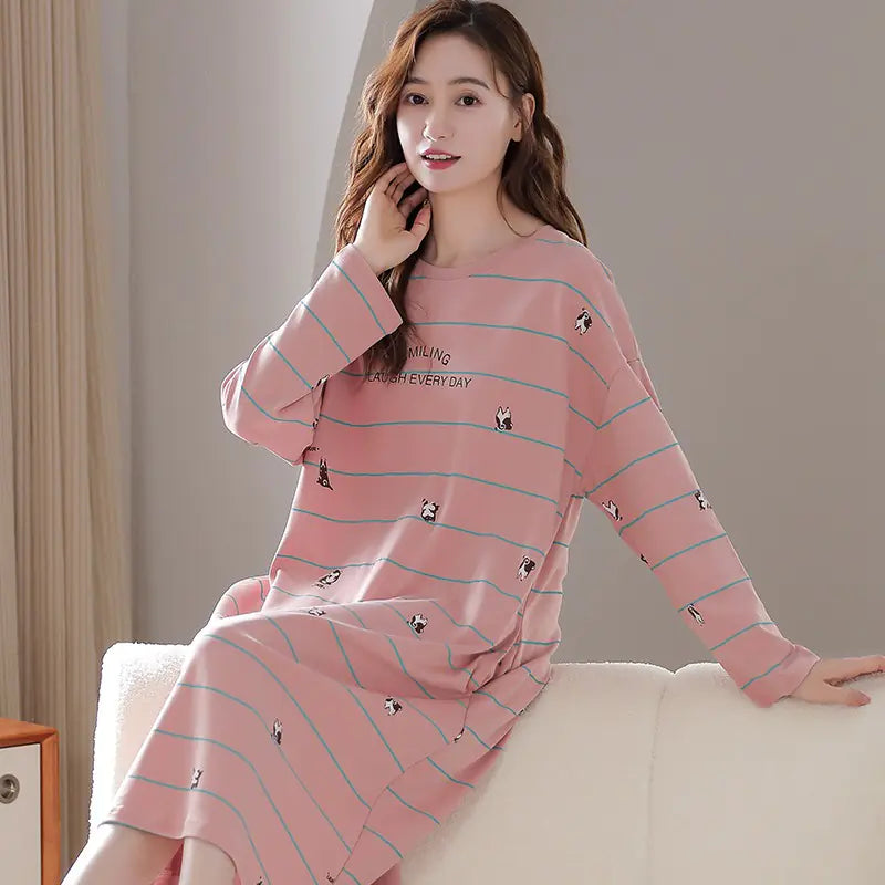 Women's Long Sleeve Cotton Nightdress Plus Size