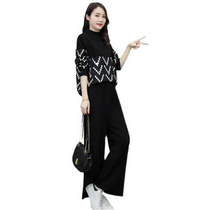 Plus Size Women's Autumn Winter Knitted Two-Piece Set