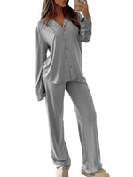 Dassdill Lounge Sets for Women Pajama Sets 2 Piece Long Sleeve Button Down Soft Pjs Woman loungewear Pajamas set Grey