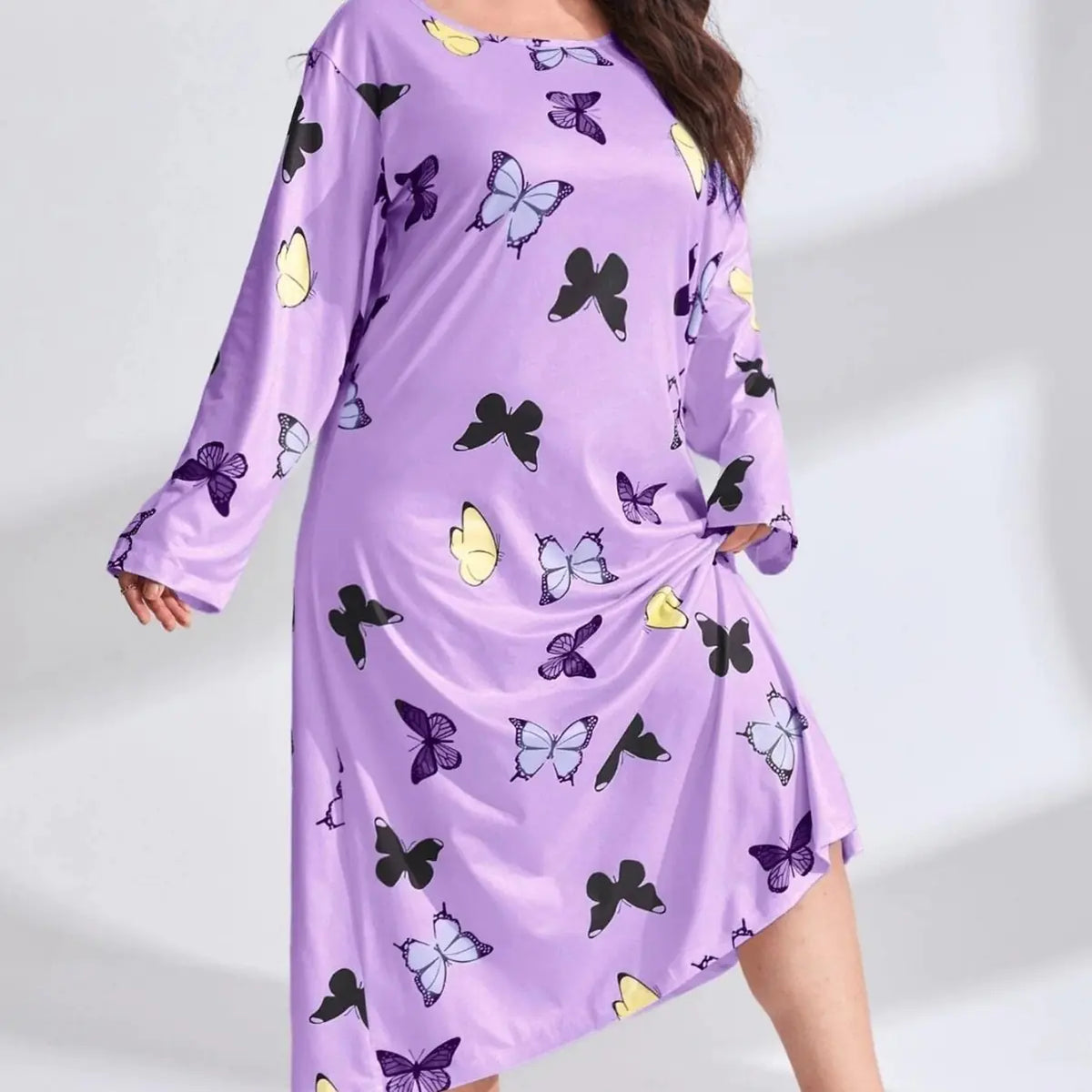 Plus Size Women's Long Sleeve Printed Maxi Dress