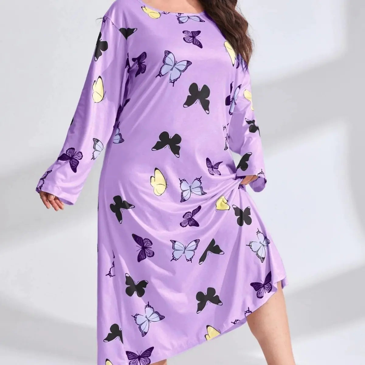 Plus Size Women's Long Sleeve Printed Maxi Dress