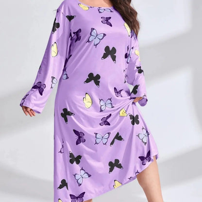 Plus Size Women's Long Sleeve Printed Maxi Dress