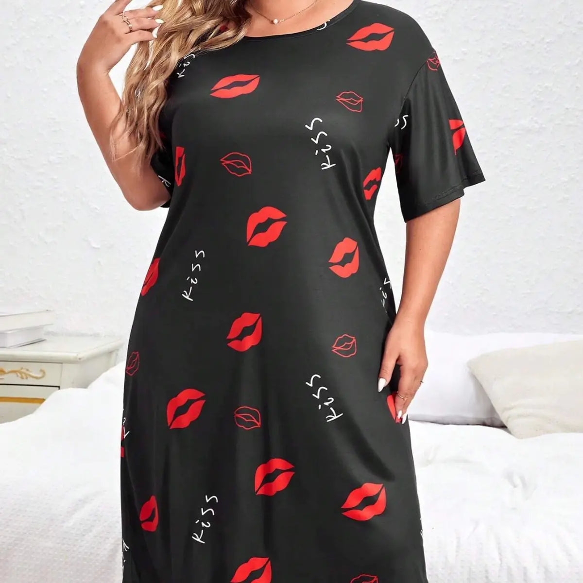 Women’s Short-Sleeve Pajama Dress (Plus Size)