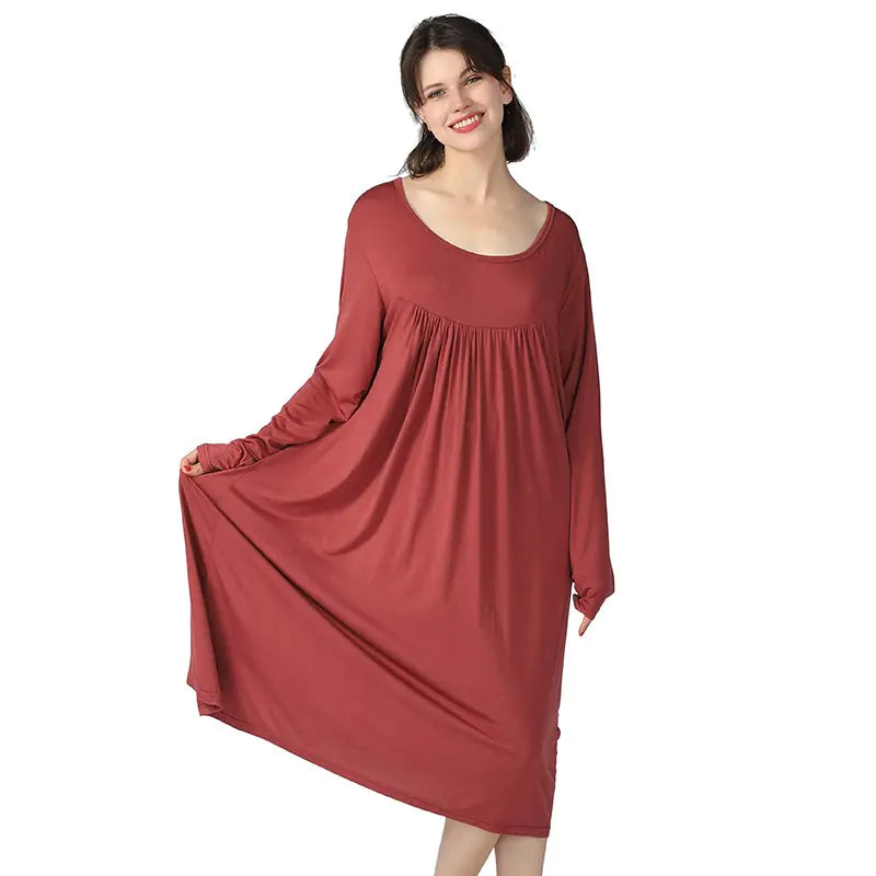 Plus Size Cotton Long Sleeve Home Dress