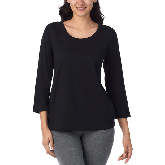 Nautica Womens 3/4 Sleeve Sleep Shirt - Lightweight Breathable Pajama Top - Cotton Knit Jersey Crew Neck Sleepwear and Loungewear Black X-Large
