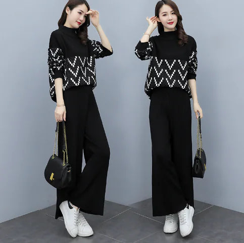 Plus Size Women's Autumn Winter Knitted Two-Piece Set