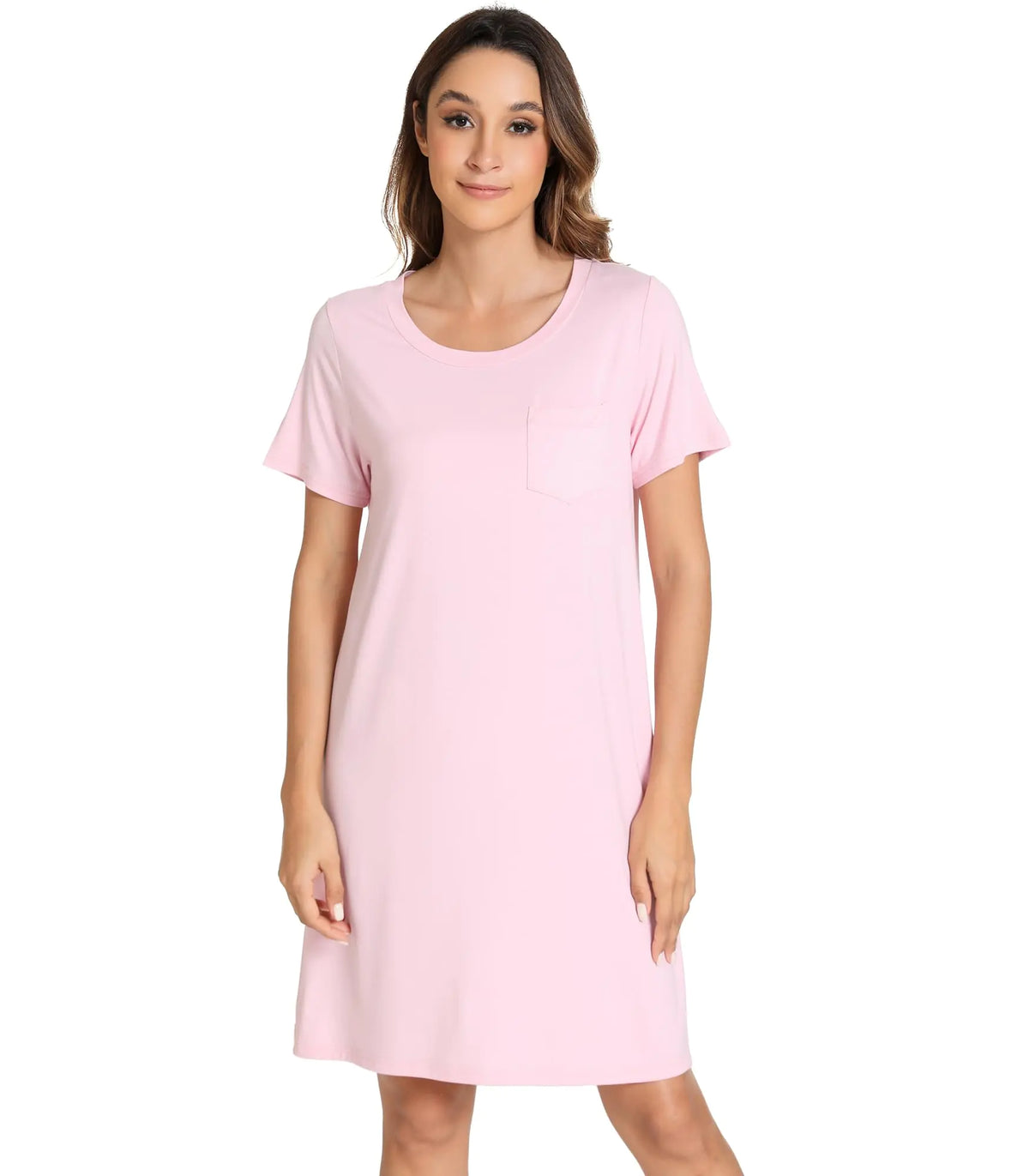 WiWi Nightgowns for Women Viscose from Bamboo Short Sleeve Pajama Dress with Pockets Nightshirt Gowns S-XXL Pink X-Large