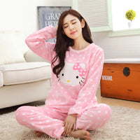 KT Cat Winter Flannel Pajama Set for Women